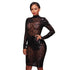 Caleb Black Sequins Semi-Sheer Open Back Dress #Midi Dress #Black